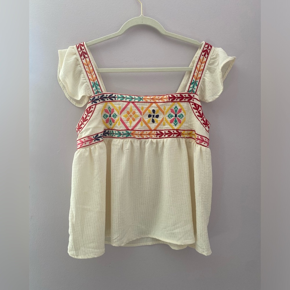 Embroidered Boho Flutter Sleeve Top